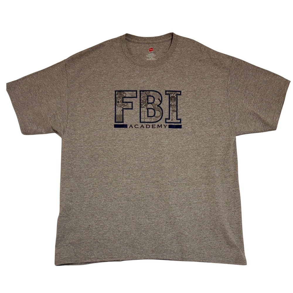 NEW Hanes FBI Academy T-Shirt Mens 2XL Gray Short Sleeve Cotton Blend‎ Tee